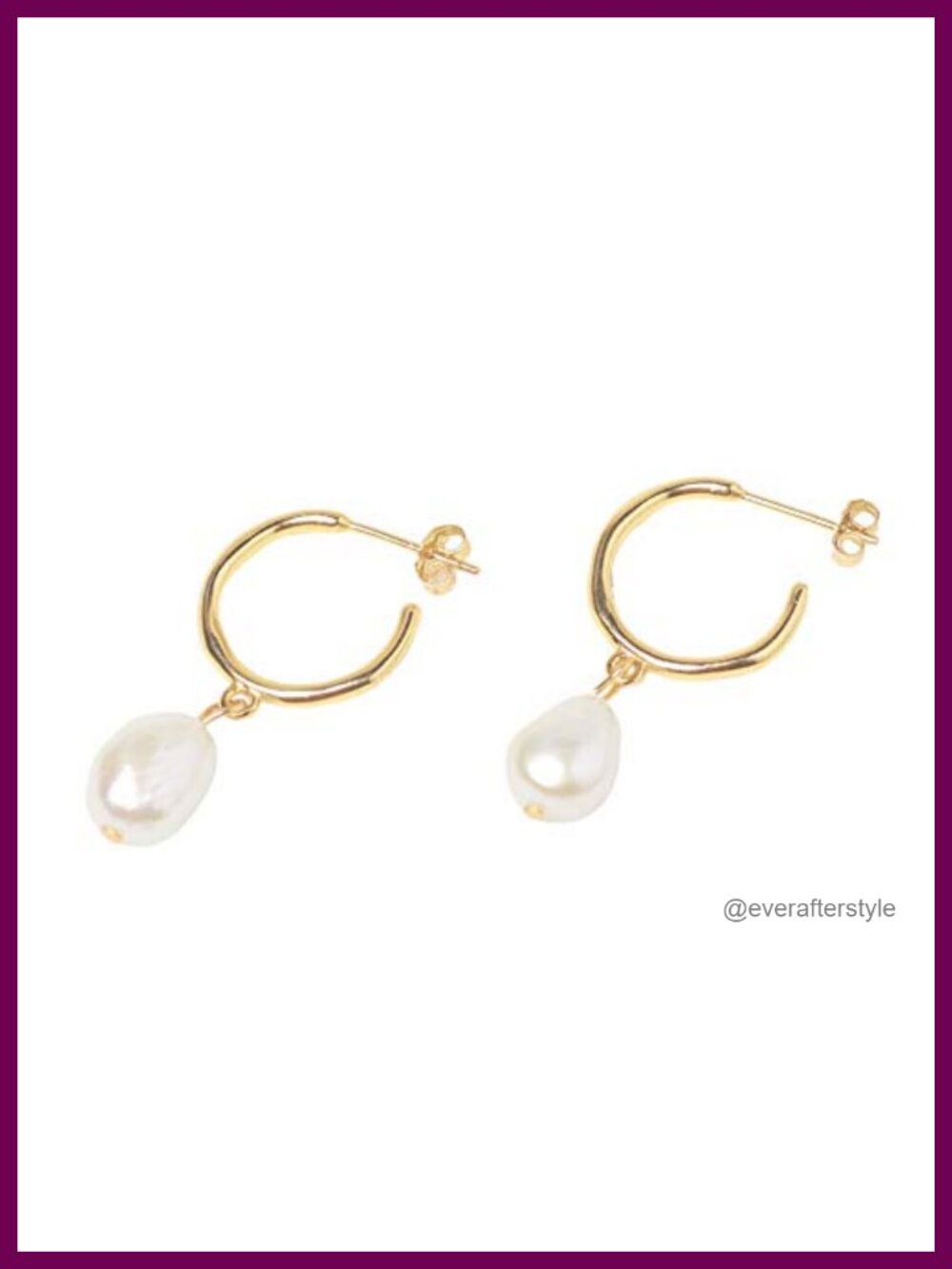Pearl Hoop Earrings, 18K Gold Plated Silver, Lightweight Open Hoops for Women